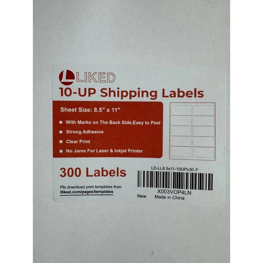 LIKED 10-UP Shipping Labels 300 Count 8.5x11 Inkjet Laser Printer LD-LL8.5x11